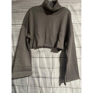 PrettyLittleThing High Neck Cropped Sweatshirt Womens Size 10 Gray Turtleneck